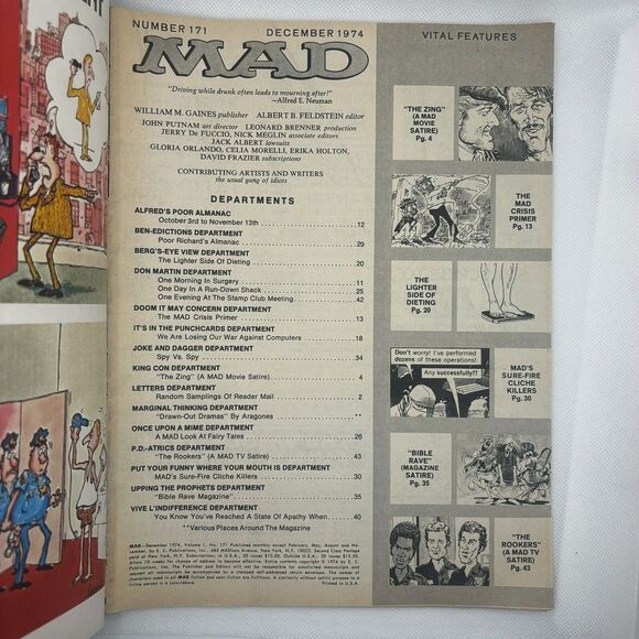 Mad Magazine No 171 December 1974 Mad Salute The Big Con We Zing the Sting Humor - Picture 2 of 3